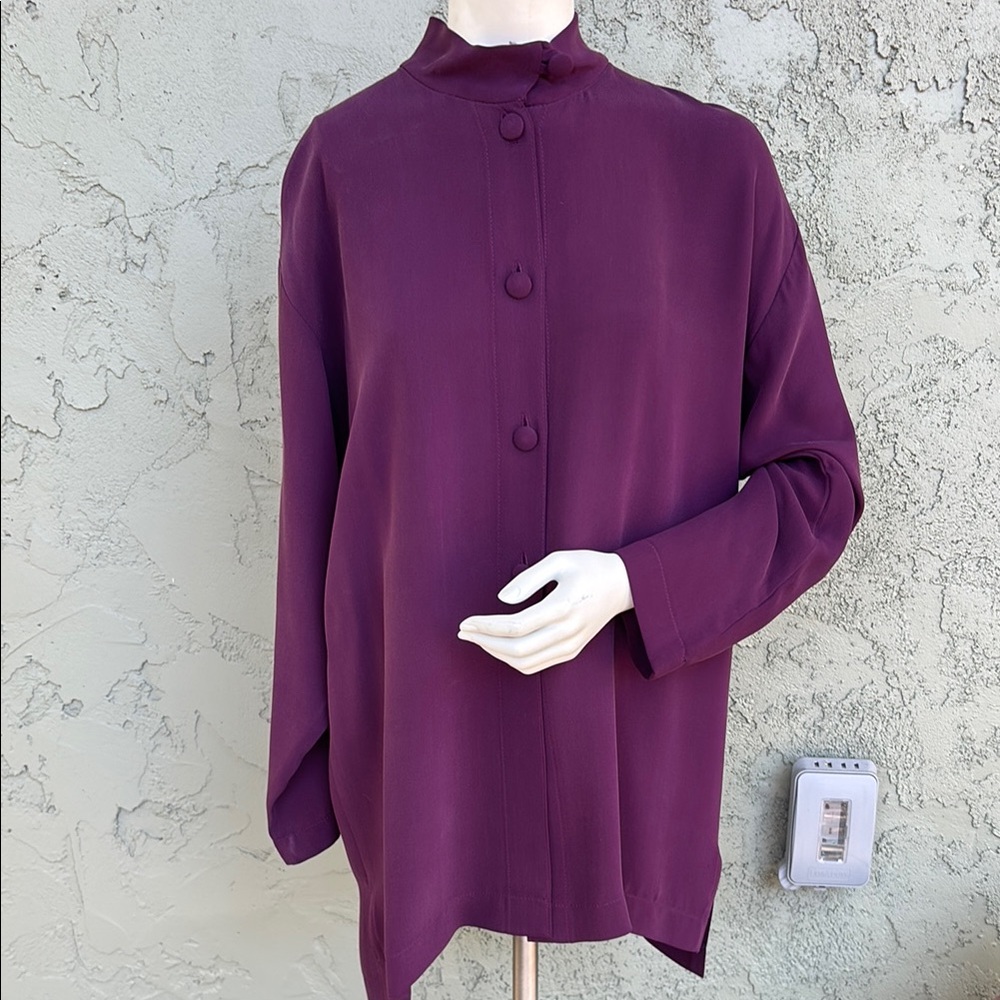 Elegant Purple Long Sleeve Blouse with Mandarin Collar